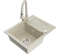 Mexen Enzo fregadero de granito de 1 cubeta con escurridor y grifo de cocina Elia, beige - 6506-69-670101-69 19655 5905315028785