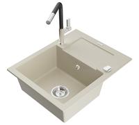 Mexen Enzo fregadero de granito de 1 cubeta con escurridor y grifo de cocina Flora, beige - 6506-69-670401-07 20588 5905315058546