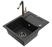 Mexen Enzo fregadero de granito de 1 cubeta con escurridor y grifo de cocina Flora, negro/plata metálico - 6506-73-670401-57-B 20605 5905315058713