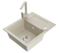 Mexen Enzo fregadero de granito de 1 cubeta con escurridor y grifo de cocina Rita, beige - 6506-69-670300-69 17218 5905315018540