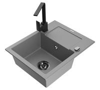 Mexen Enzo fregadero de granito de 1 cubeta con escurridor y grifo de cocina Rita, gris - 6506-71-670300-70-B 17228 5905315018601