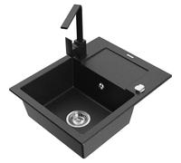 Mexen Enzo fregadero de granito de 1 cubeta con escurridor y grifo de cocina Rita, negro/metalizado plateado - 6506-73-670300-70 17240 5905315018656