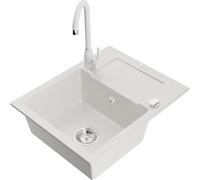 Mexen Enzo fregadero de granito de 1 cubeta con escurridor y grifo de cocina Telma, blanco - 6506-20-670200-20 6208 5907709189706