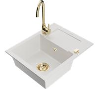 Mexen Enzo fregadero de granito de 1 cubeta con escurridor y grifo de cocina Telma, blanco - 6506-20-670200-50 6209 5907709189713