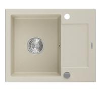 Mexen Enzo fregadero de granito de 1 seno con escurridor 576 x 465 mm, beige, sifón cromado - 6506571005-69 3517 5907709194090