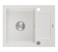 Mexen Enzo fregadero de granito de 1 seno con escurridor 576 x 465 mm, blanco, sifón cromado - 6506571005-20 3511 5907709194076