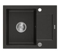 Mexen Enzo fregadero de granito de 1 seno con escurridor 576 x 465 mm, negro/dorado metálico, sifón cromo - 6506571005-75 3522 5907709194120