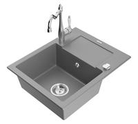 Mexen Enzo fregadero de granito de 1 seno con escurridor y grifo de cocina Carla, gris - 6506-71-670700-00 16766 5905315039064