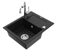 Mexen Enzo fregadero de granito de 1 seno con escurridor y grifo de cocina Carla, negro - 6506-77-670700-00 16785 5905315039255