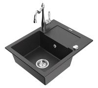 Mexen Enzo fregadero de granito de 1 seno con escurridor y grifo de cocina Carla, negro moteado - 6506-76-670700-00 16780 5905315039200