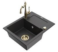 Mexen Enzo fregadero de granito de 1 seno con escurridor y grifo de cocina Carla, negro moteado - 6506-76-670700-50 16781 5905315039217