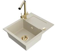 Mexen Enzo fregadero de granito de 1 seno con escurridor y grifo de cocina Duero, beige - 6506-69-671600-50 17281 5905315023674