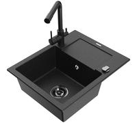 Mexen Enzo fregadero de granito de 1 seno con escurridor y grifo de cocina Duero, negro/metalizado plateado 17388 5905315023766