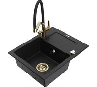 Mexen Enzo fregadero de granito de 1 seno con escurridor y grifo de cocina Duo, negro - 6506-77-671701-57-G 22699 5905315100412