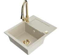 Mexen Enzo fregadero de granito de 1 seno con escurridor y grifo de cocina Elia, beige - 6506-69-670101-50 19656 5905315028792