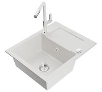 Mexen Enzo fregadero de granito de 1 seno con escurridor y grifo de cocina Flora, blanco - 6506-20-670401-02 20579 5905315058461