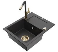 Mexen Enzo fregadero de granito de 1 seno con escurridor y grifo de cocina Flora, negro moteado - 6506-76-670401-57-G 20618 5905315058843