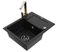 Mexen Enzo fregadero de granito de 1 seno con escurridor y grifo de cocina Rita, negro - 6506-77-670300-50-B 17263 5905315018786