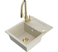 Mexen Enzo fregadero de granito de 1 seno con escurridor y grifo de cocina Savita, beige - 6506-69-672601-50 17373 5905315033918