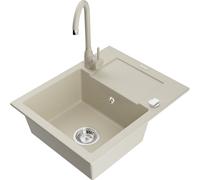 Mexen Enzo fregadero de granito de 1 seno con escurridor y grifo de cocina Telma, beige - 6506-69-670200-69 6210 5907709189720