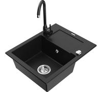 Mexen Enzo fregadero de granito de 1 seno con escurridor y grifo de cocina Telma, negro - 6506-77-670200-70 6221 5907709189836