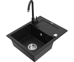 Mexen Enzo fregadero de granito de 1 seno con escurridor y grifo de cocina Telma, negro - 6506-77-670200-70 6221 5907709189836