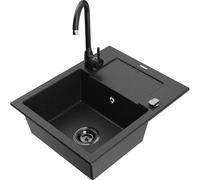Mexen Enzo fregadero de granito de 1 seno con escurridor y grifo de cocina Telma, negro/plateado - 6506-73-670200-70-B 18076 5905315014658