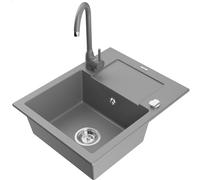 Mexen Enzo fregadero de granito de 1 sola cubeta con escurridor y grifo de cocina Telma, gris - 6506-71-670200-71 6212 5907709189744