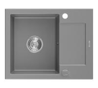 Mexen Enzo fregadero de granito de 1 tazón con escurridor 576 x 465 mm, gris, sifón cromo - 6506571005-71 3519 5907709194106
