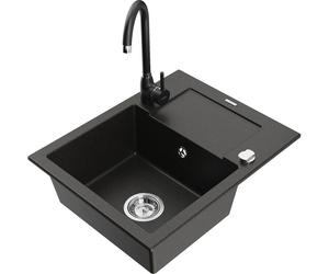 Mexen Enzo fregadero de granito de 1 tazón con escurridor y grifo de cocina Telma, negro/oro - 6506-75-670200-70 6216 5907709189782