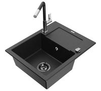 Mexen Enzo fregadero de granito de un seno con escurridor y grifo de cocina Flora, negro/plata metálico - 6506-73-670401-07-B 20603 5905315058690