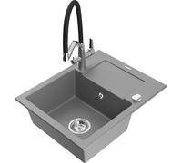 Mexen Enzo fregadero de granito de una cubeta con escurridor y grifo de cocina Duo, gris - 6506-71-671701-07 22675 5905315100191