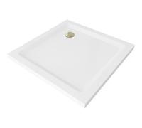 Mexen Flat plato de ducha cuadrado delgado 70 x 70 cm, blanco, sifón dorado - 40107070G 13187 5907709164161