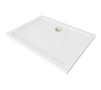 Mexen Flat plato de ducha rectangular slim 100 x 80 cm, blanco, sifón dorado - 40108010G 13229 5907709164406