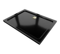 Mexen Flat plato de ducha rectangular slim 130 x 100 cm, negro, sifón dorado - 40701013G 14525 5907709151987