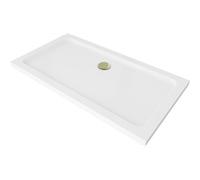Mexen Flat plato de ducha rectangular slim 130 x 70 cm, blanco, sifón dorado - 40107013G 13223 5907709164345