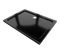 Mexen Flat plato de ducha rectangular slim 130 x 80 cm, negro, sifón cromo - 40708013 14477 5907709150072