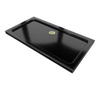 Mexen Flat plato de ducha rectangular slim 140 x 70 cm, negro, sifón dorado - 40707014G 14491 5907709151727