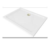Mexen Flat plato de ducha rectangular slim 140 x 90 cm, blanco, sifón dorado - 40109014G 13253 5907709164581