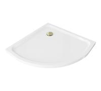 Mexen Flat plato de ducha semicircular slim 100 x 100 cm, blanco, sifón dorado - 41101010G 14479 5907709151826