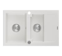 Mexen Gaspar fregadero de granito 1,5 compartimentos con escurridor 737 x 475 mm, blanco, sifón cromo - 6507731505-20 3579 5907709194151