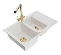 Mexen Gaspar fregadero de granito 1,5-cubetas con escurridor y grifo de cocina Duero, blanco - 6507-20-671600-50 17439 5905315023957