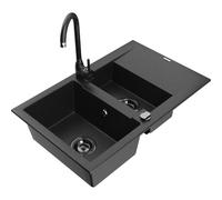 Mexen Gaspar fregadero de granito 1,5 cubetas con escurridor y grifo de cocina Telma, negro/plateado - 6507-73-670200-70-B 18094 5905315014825
