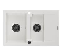 Mexen Gaspar fregadero de granito de 1,5 compartimentos con escurridor 737 x 475 mm, blanco, sifón negro - 6507731505-20-B 16319 5905315012951