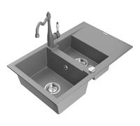 Mexen Gaspar fregadero de granito de 1,5 compartimentos con escurridor y grifo de cocina Carla, gris - 6507-71-670700-71 16806 5905315039422