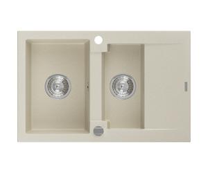 Mexen Gaspar fregadero de granito de 1,5 compartimiento con escurridor 737 x 475 mm, beige, sifón cromado - 6507731505-69 3580 5907709194175