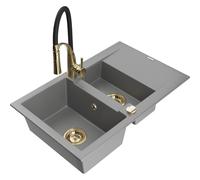 Mexen Gaspar fregadero de granito de 1.5 cuencas con escurridor y grifo de cocina Aster, gris - 6507-71-73450-57-G 19071 5905315045188