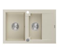 Mexen Gaspar fregadero de granito de 1,5 senos con escurridor 737 x 475 mm, beige, sifón cromado - 6507731505-69 3580 5907709194175