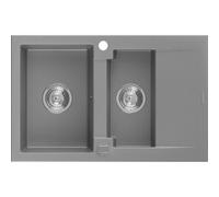 Mexen Gaspar fregadero de granito de 1,5 senos con escurridor 737 x 475 mm, gris, sifón cromado - 6507731505-71 3581 5907709194182