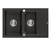 Mexen Gaspar fregadero de granito de 1,5 senos con escurridor 737 x 475 mm, negro/dorado metálico, sifón cromado 3583 5907709194205